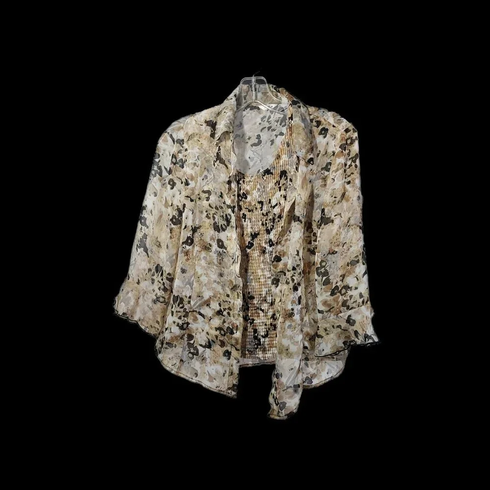 Nicola Woman Sheer Blouse with Ruffled Sleeves and Crinkle Tank Set Small - Picture 5 of 10